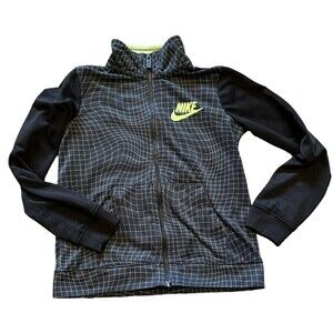 Nike Youth Boys Warm Up Track Jacket Black White Green Zip Up Size 5-6 Pockets
